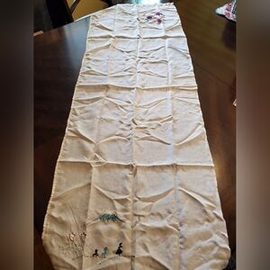 Vintage scarf, floral and mountain scenes, ivory